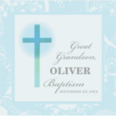 孫洗礼素晴らしブルーレースパーソナライズされた シール (正面)