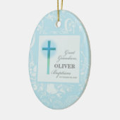 孫洗礼素晴らしブルーレースパーソナライズされた セラミックオーナメント (左)