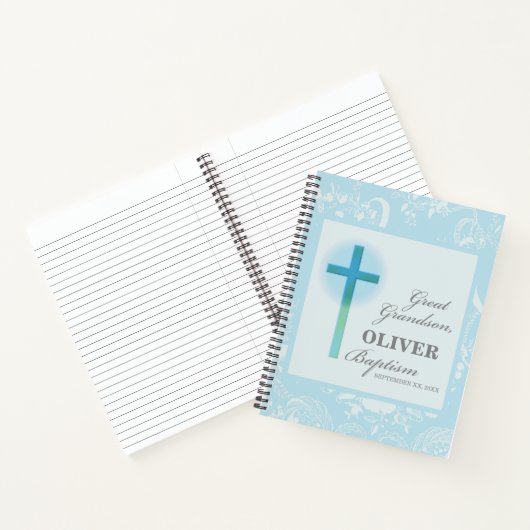 孫洗礼素晴らしブルーレースパーソナライズされた ノートブック (内部)