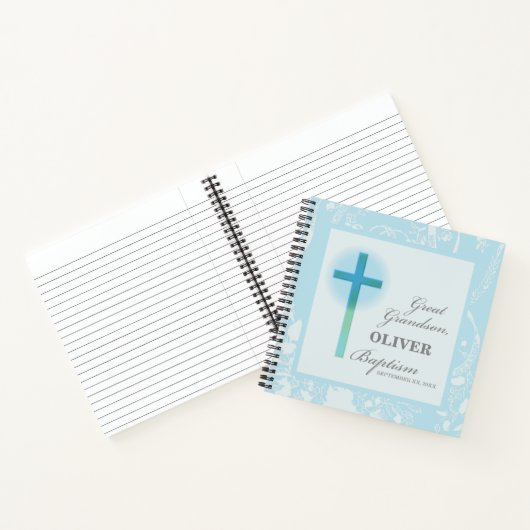 孫洗礼素晴らしブルーレースパーソナライズされた ノートブック (内部)