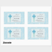 孫洗礼素晴らしブルーレースパーソナライズされた 長方形シール (シート)