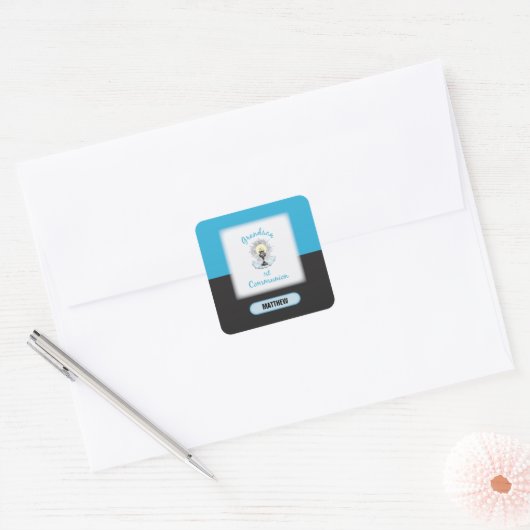 孫第一聖餐式ブルーカップ スクエアシール (封筒)