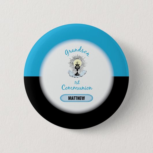 孫第一聖餐式ブルーカップ 缶バッジ (正面)