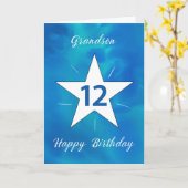 孫第12誕生日スターブルーグリーンウォーター色 カード (黄色い花)