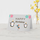 孫素晴らしブルーペンギン1歳誕生日  カード (黄色い花)