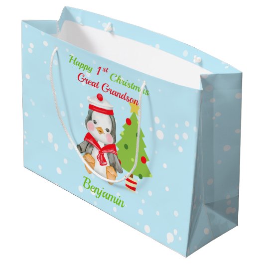 孫素晴らし幸せ1stクリスマスペンギン ラージペーパーバッグ (裏面アングル)