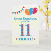 孫素晴らし第11誕生日バンティングバルーンカード カード (黄色い花)