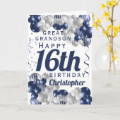 孫素晴らし第16誕生日ネイビーバルーン カード (黄色い花)