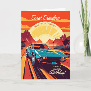 孫素晴らし誕生日車レトロ70sテーマ カード