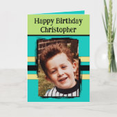 孫素晴らし追加フォトターコイズ誕生日 カード (正面)