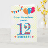 孫素晴らし12誕生日バンティングバルーンカード カード (黄色い花)