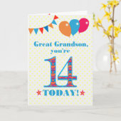 孫素晴らし14誕生日バンティングバルーンカード カード (黄色い花)