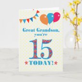 孫素晴らし15誕生日バンティングバルーンカード カード (黄色い花)