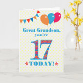 孫素晴らし17誕生日バンティングバルーンカード カード (黄色い花)