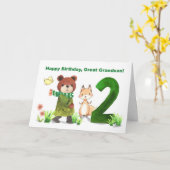 孫素晴らし2歳の誕生日クマとキツネラージ2 カード (黄色い花)