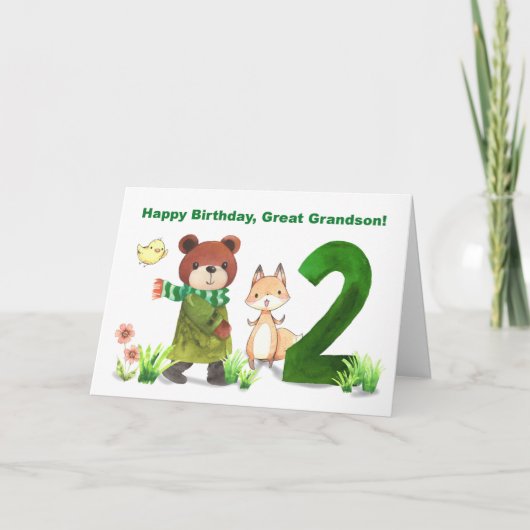 孫素晴らし2歳の誕生日クマとキツネラージ2 カード (正面)