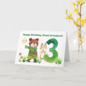 孫素晴らし3歳の誕生日ベアキツネラージファイブ カード (黄色い花)