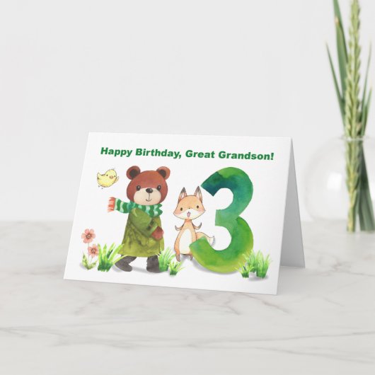 孫素晴らし3歳の誕生日ベアキツネラージファイブ カード (正面)