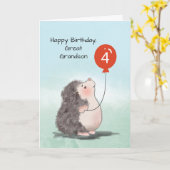 孫素晴らし4歳の誕生日かわいいハリネズミ風船 カード (黄色い花)