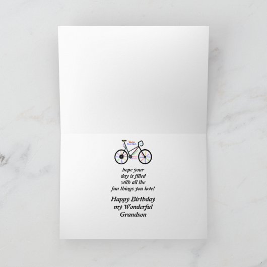 孫誕生日やる気を起こさせる自転車 カード (内部)