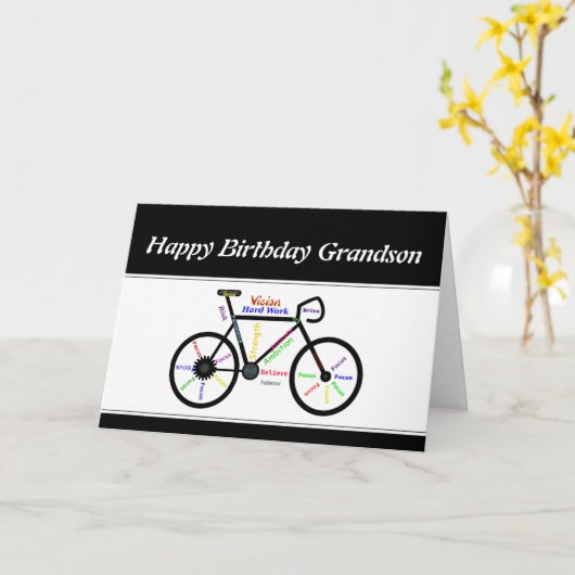 孫誕生日やる気を起こさせる自転車 カード (黄色い花)