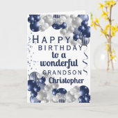 孫誕生日ネイビーバルーン カード (黄色い花)