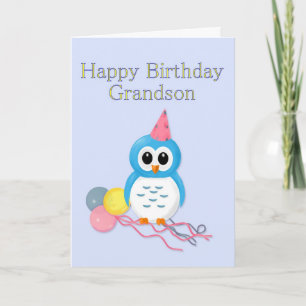 孫誕生日フクロウと風船 カード