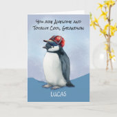 孫誕生日ペンギンインベースボールハット カード (黄色い花)