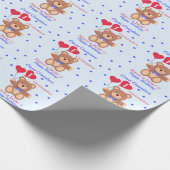 孫1歳素晴らしの誕生日テディベアブルー ラッピングペーパー (角)