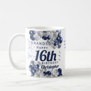 孫16誕生日ネイビーバルーン コーヒーマグカップ
