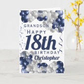 孫18誕生日ネイビーバルーン カード (黄色い花)