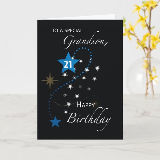 孫21歳の誕生日の星の感動的黒 カード (黄色い花)