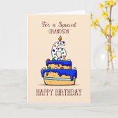 孫6位誕生日、6オンスウィートブルーケーキ カード (黄色い花)