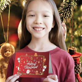 孫、かわいいトナカイと雪だるまクリスマス カード