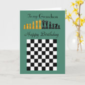 孫 – ハッピーバースデー – チェス駒とボード カード (黄色い花)