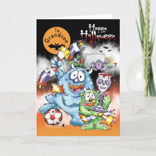 孫、ハロウィンのモンスター、サッカーボール付き カード