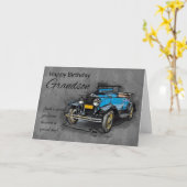 孫、ヴィンテージ青い車のOnWatercolorの背景 カード (黄色い花)