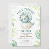 孵化すぐにトリケラトプス男の子の恐竜の赤ちゃんシャワー 招待状 (正面)