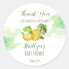 孵化すぐに水色の緑のベビー恐竜 ラウンドシール