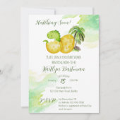 孵化すぐに水色の緑のベビー恐竜 招待状 (正面)