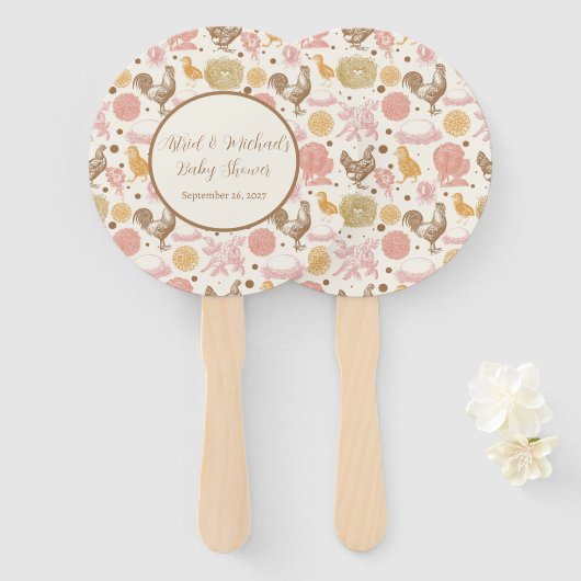 孵化すぐに鶏の女の子の赤ちゃんシャワー ハンドファン (正面&裏面)