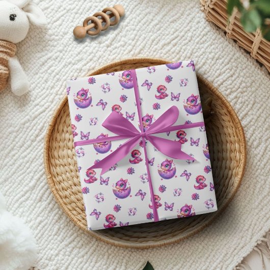 孵化すぐベビーかわいい恐竜の赤ちゃんシャワー ラッピングペーパー