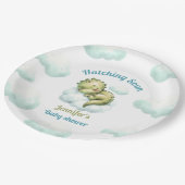 孵化するほどかわいい恐竜の青い少年の赤ちゃんシャワー ペーパープレート (アングル)