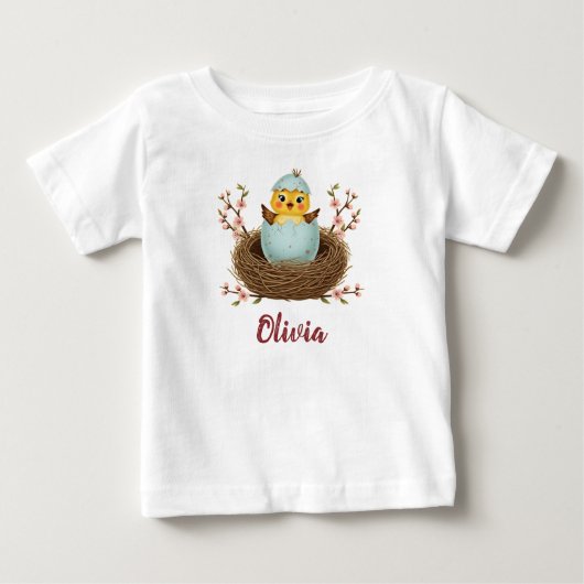 孵化する卵の中の可愛いひよこ ベビーTシャツ (正面)