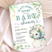 孵化近日恐竜の赤ちゃんシャワー女の子ピンク緑 招待状