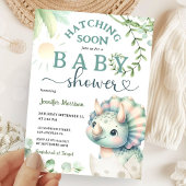 孵化近日恐竜の赤ちゃんシャワー女の子ピンク緑 招待状