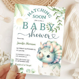 孵化近日恐竜の赤ちゃんシャワー女の子ピンク緑 招待状