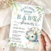 孵化近日恐竜の赤ちゃんシャワー女の子ピンク緑 招待状