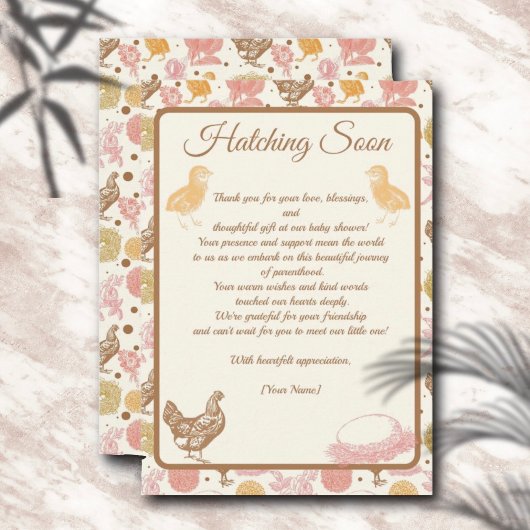 孵化鶏のベビーガールシャワー サンキューカード