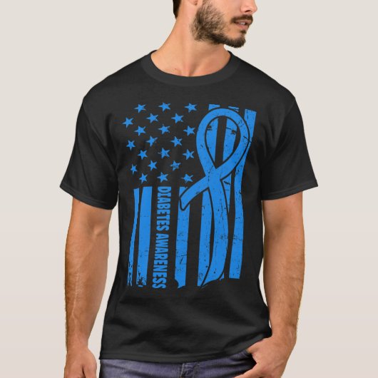 宇佐国旗の糖尿病性戦士ブルー糖尿病1型阿波 Tシャツ (正面)